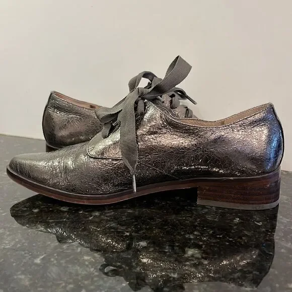 Louise Et Cie Womens Sz 7 metallic Lace Tie Up Shoes Leather Pointed Toe - Picture 5 of 7